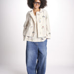top a righe con fiorellini ricamati 1WS-58S BEIGE.WHITE STRIPES payal pratap 