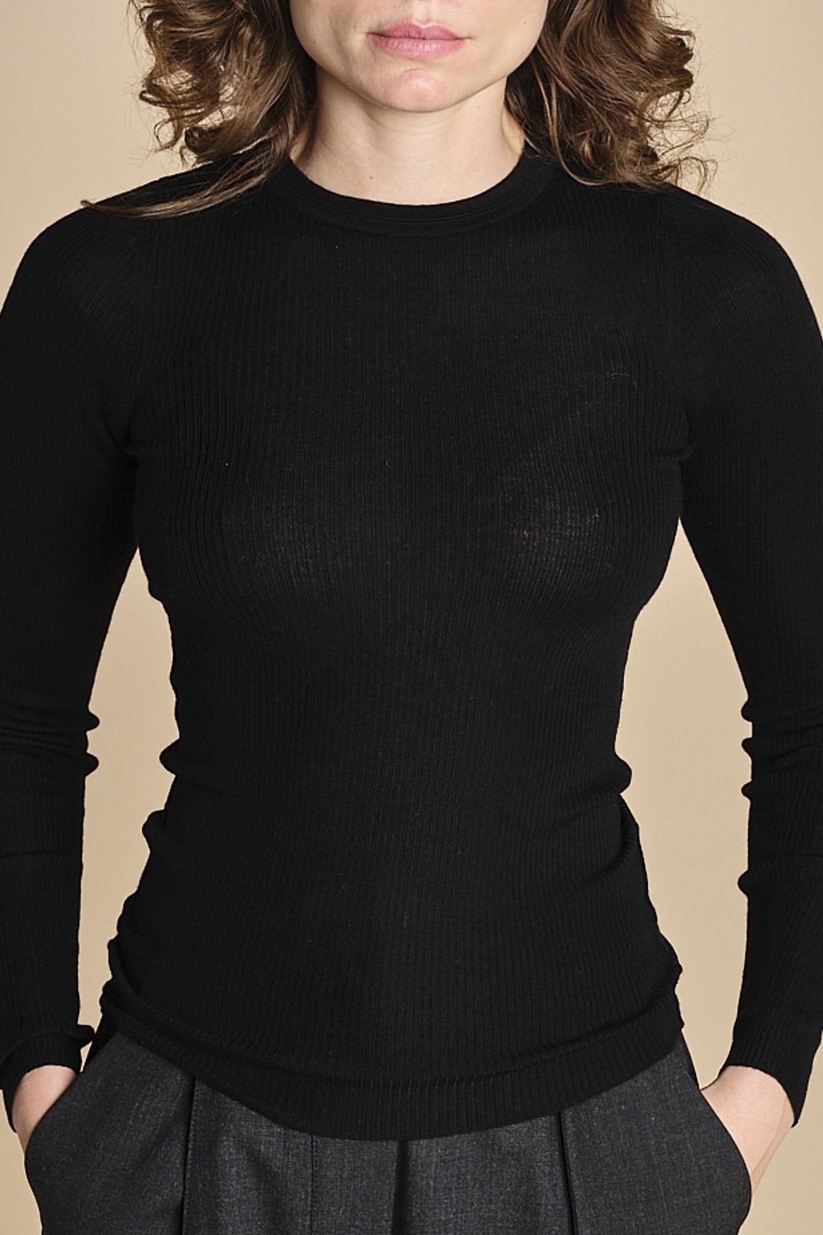 girocollo a costine manica luna in lana merino LAU30 E14035 NERO milaura 
