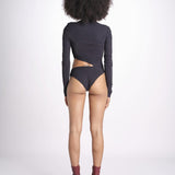 body manica lunga asimmetrico con cut out sul fianco JODI DEEP BLACK amazuìn 
