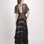 abito lungo a balze CHARLOTTE BLACK ECRU mes demoiselles 