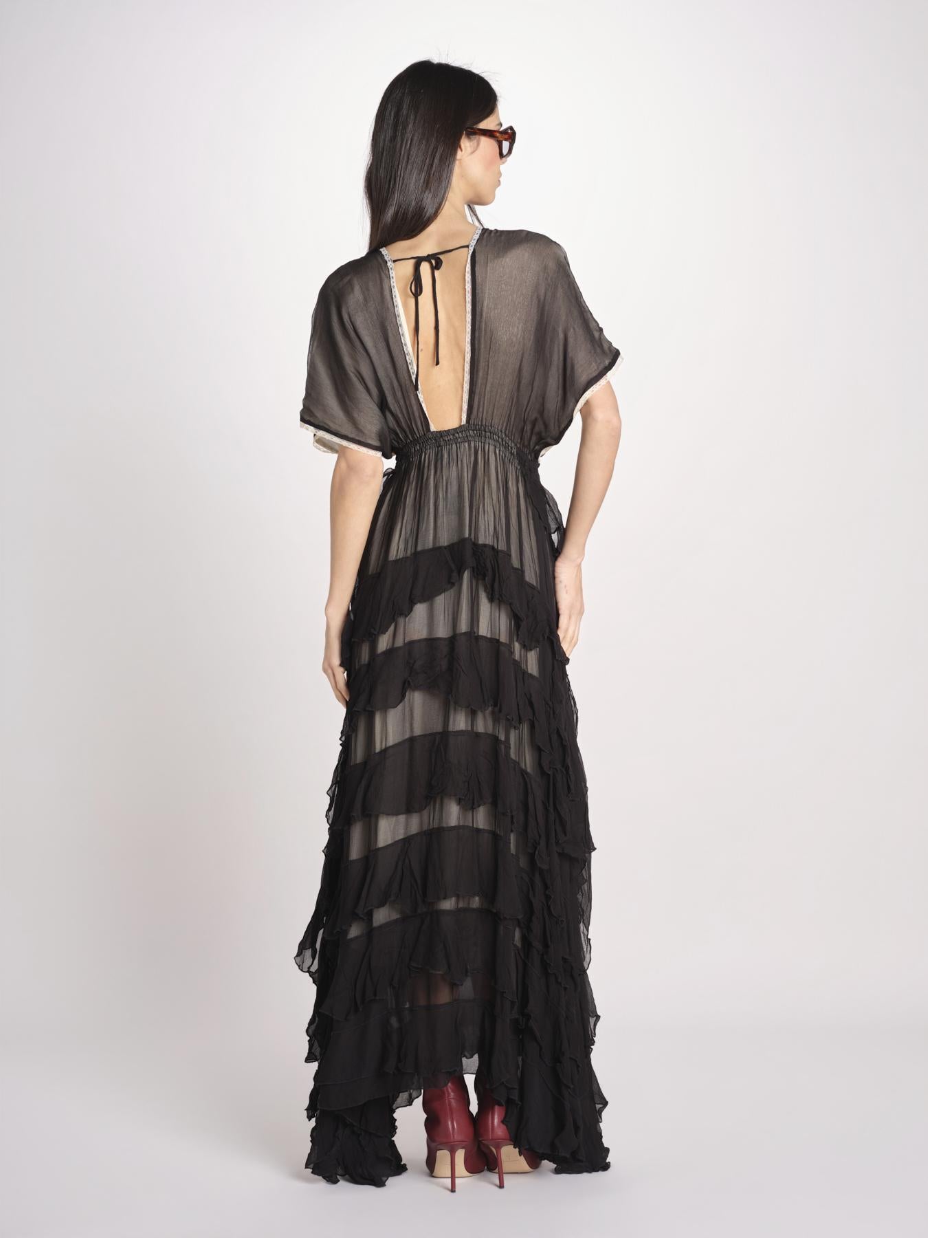 abito lungo a balze CHARLOTTE BLACK ECRU mes demoiselles 