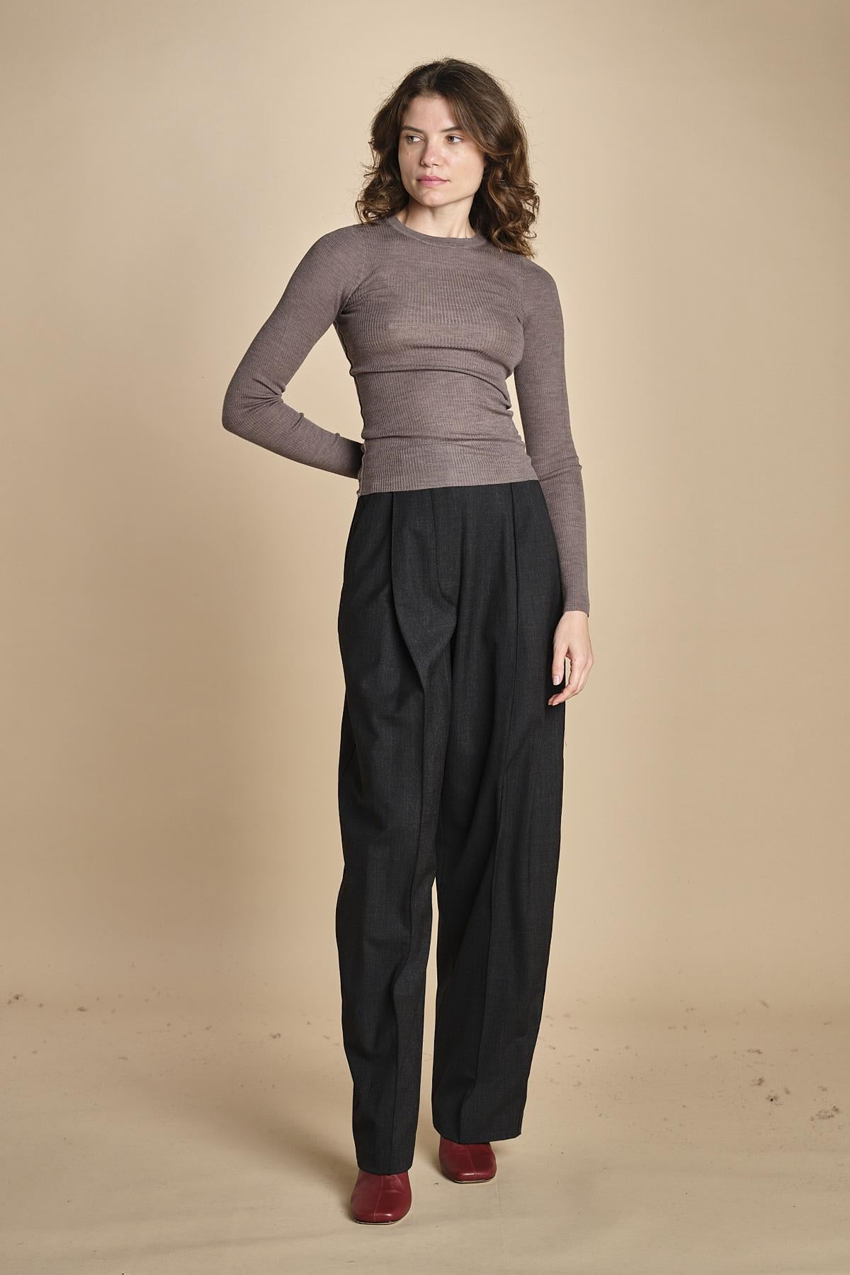 girocollo a costine manica luna in lana merino LAU30 E14043 SIGARO milaura 