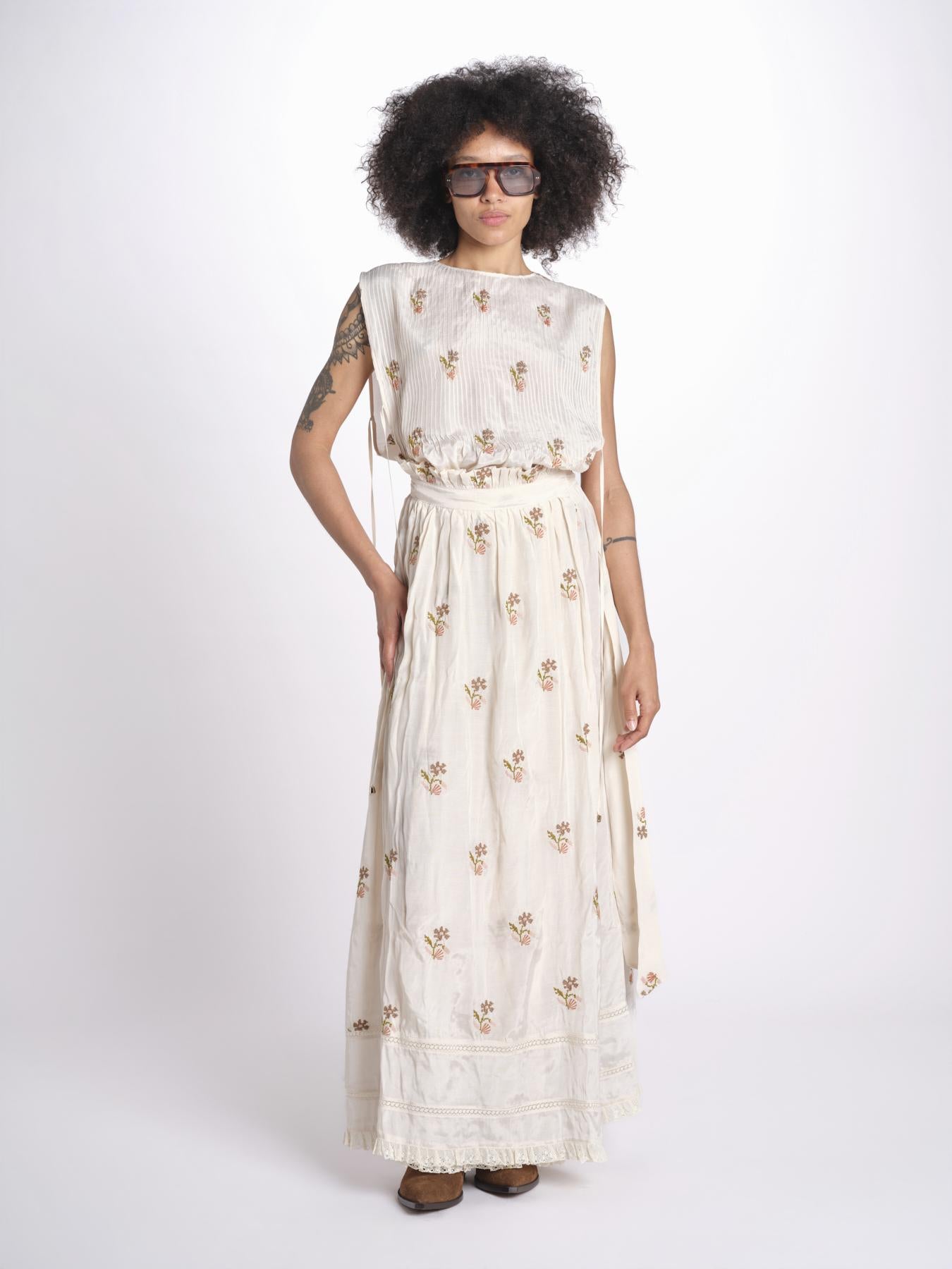 gonna lunga con ricamo a fiorellini ROSA LVSSS2026500 BEIGE lug von siga 