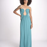 abito lungo con scollo cuore in jersey THE FLORENCE CR339 TEAL BLUE misha 