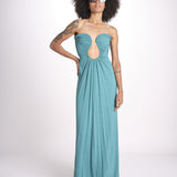 abito lungo con scollo cuore in jersey THE FLORENCE CR339 TEAL BLUE misha 