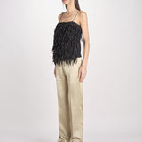 pantalone in shantung B033-5980-1186 KAKI CHIARO n21 