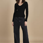 maglia scollo a v NOVA KNIT BLOUSE BLACK herskind 