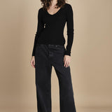 maglia scollo a v NOVA KNIT BLOUSE BLACK herskind 