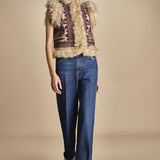 gilet  ricamato con montone SANDORA GILET CAMEL antik batik 