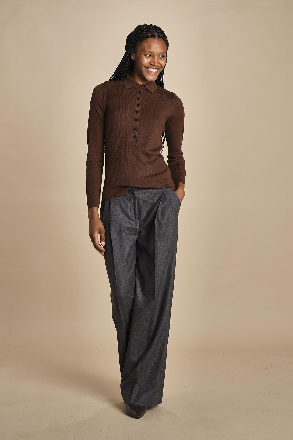 polo a costine in lana merino MIL LAU3 E22220 CIOCCOLATO milaura 