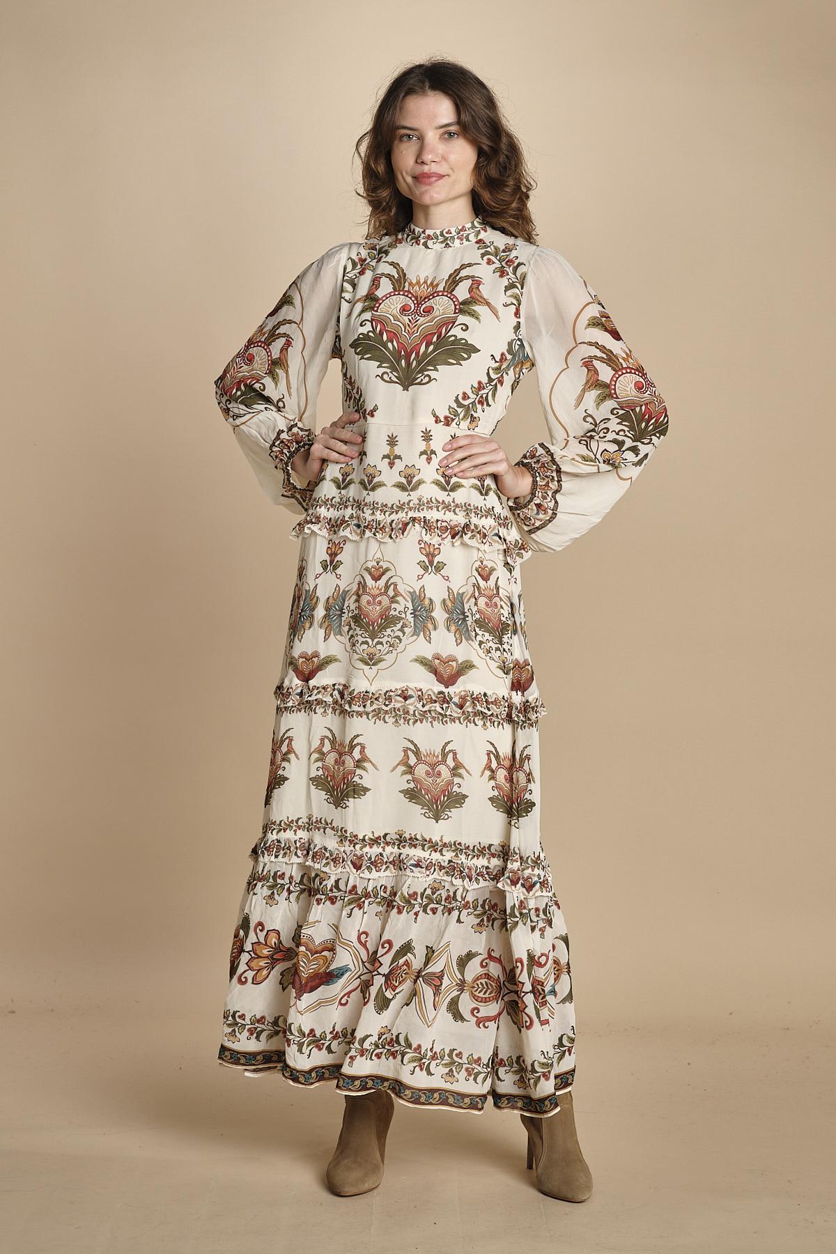 avito lungo con stampa cuori e rouches MAJESTIC HEARTS 346167 CREAM farm rio 