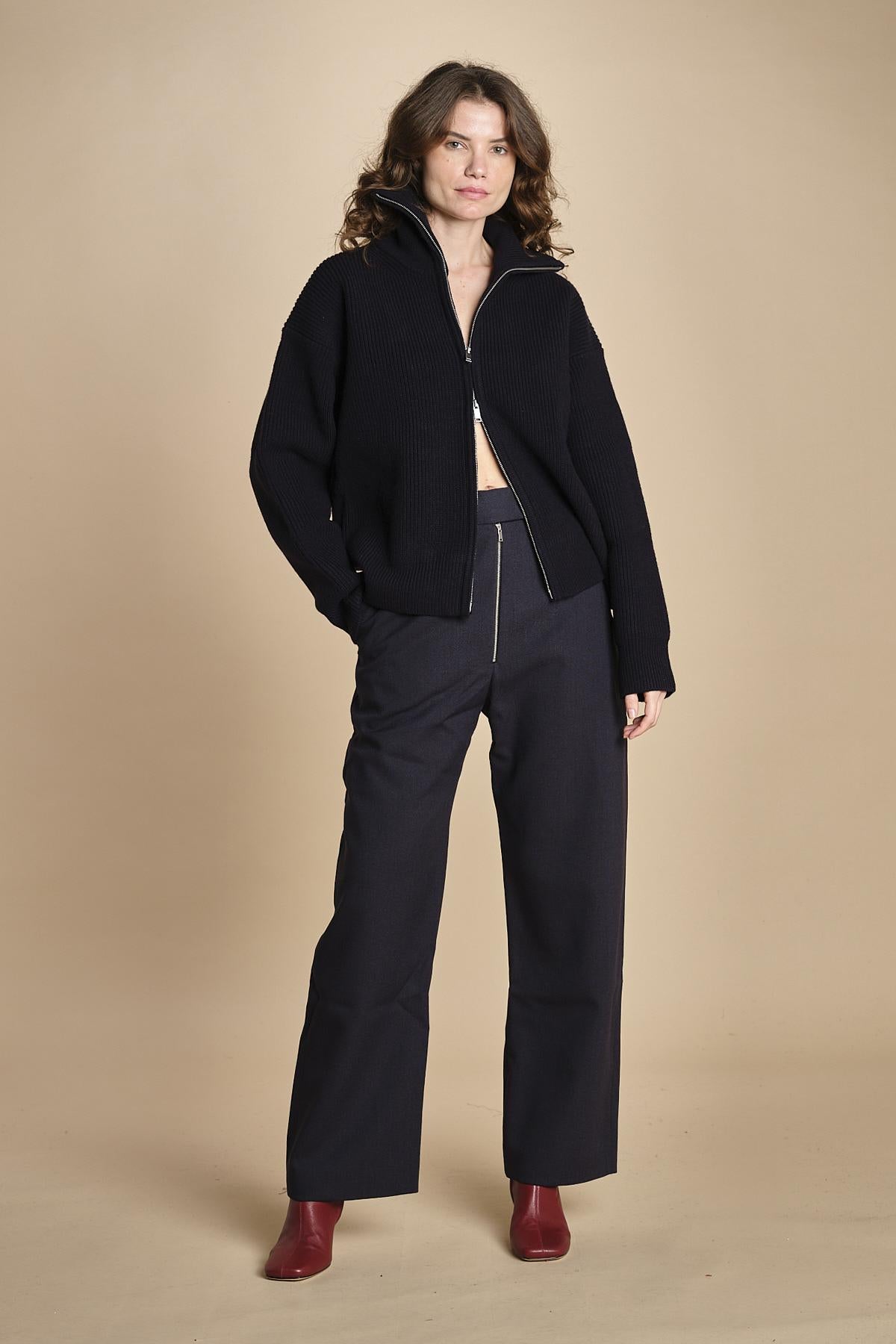 maglia a coste con la zip SANDOS DARKEST NAVY studio nicholson 