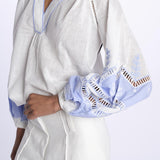 Camicia RENOVO ricamo intarso bicolore RENOVO 1723 WHITE scarlett poppies 