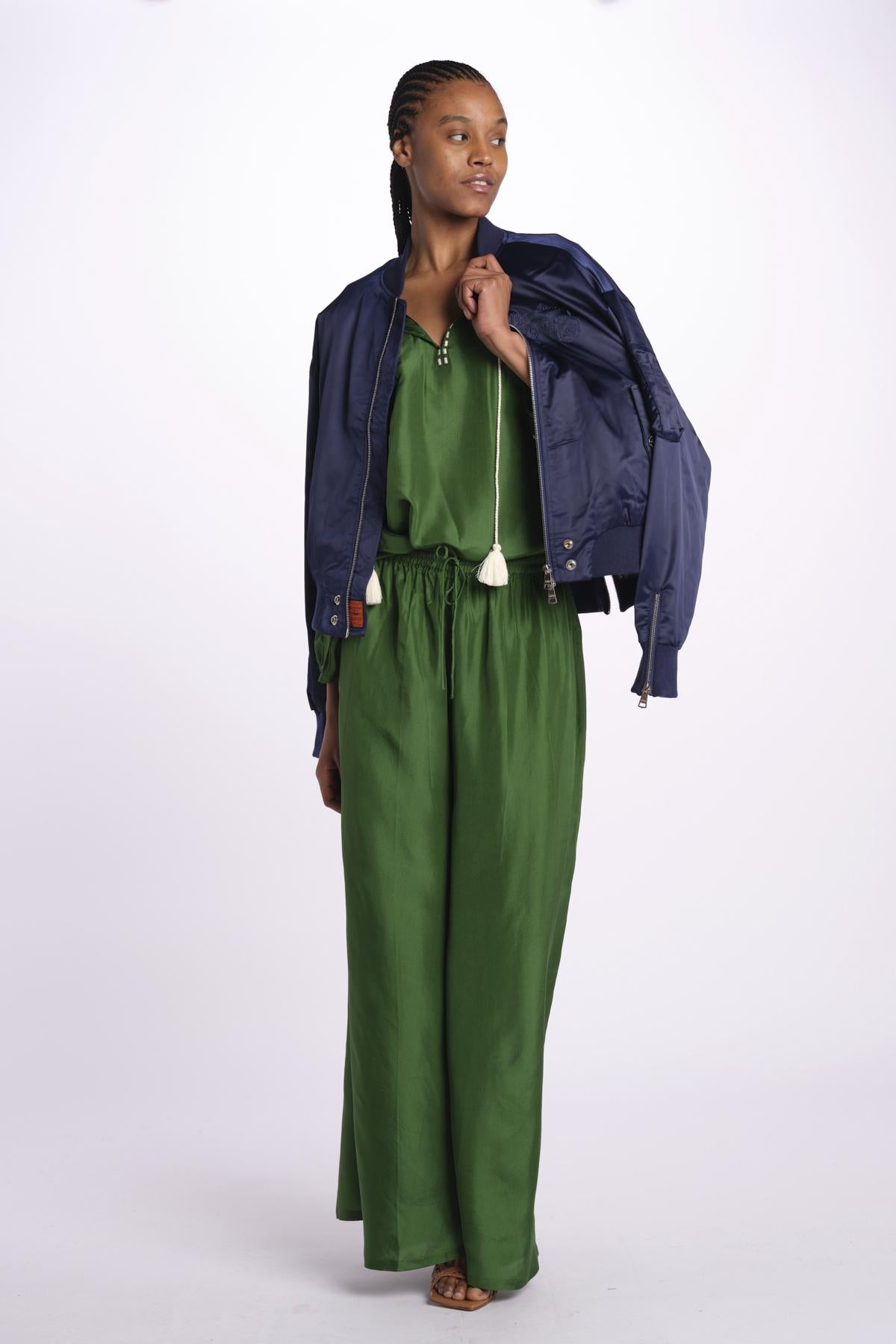 PALAZZO pantaloni in seta  by milaura. BE24252PANT GREEN benaras soleil 