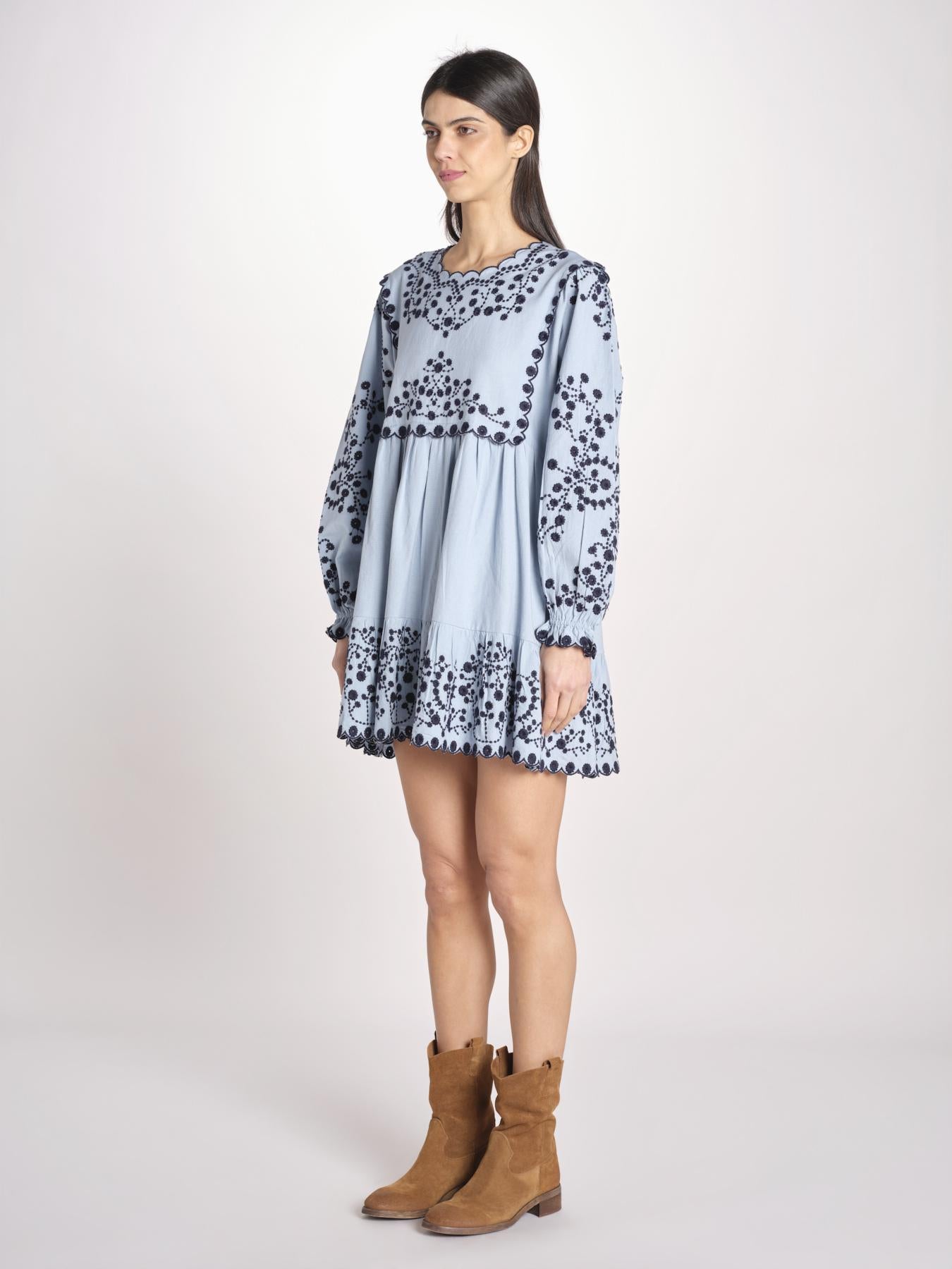 miniabito con ricamo fiorellini 114 BLUE sea ny 