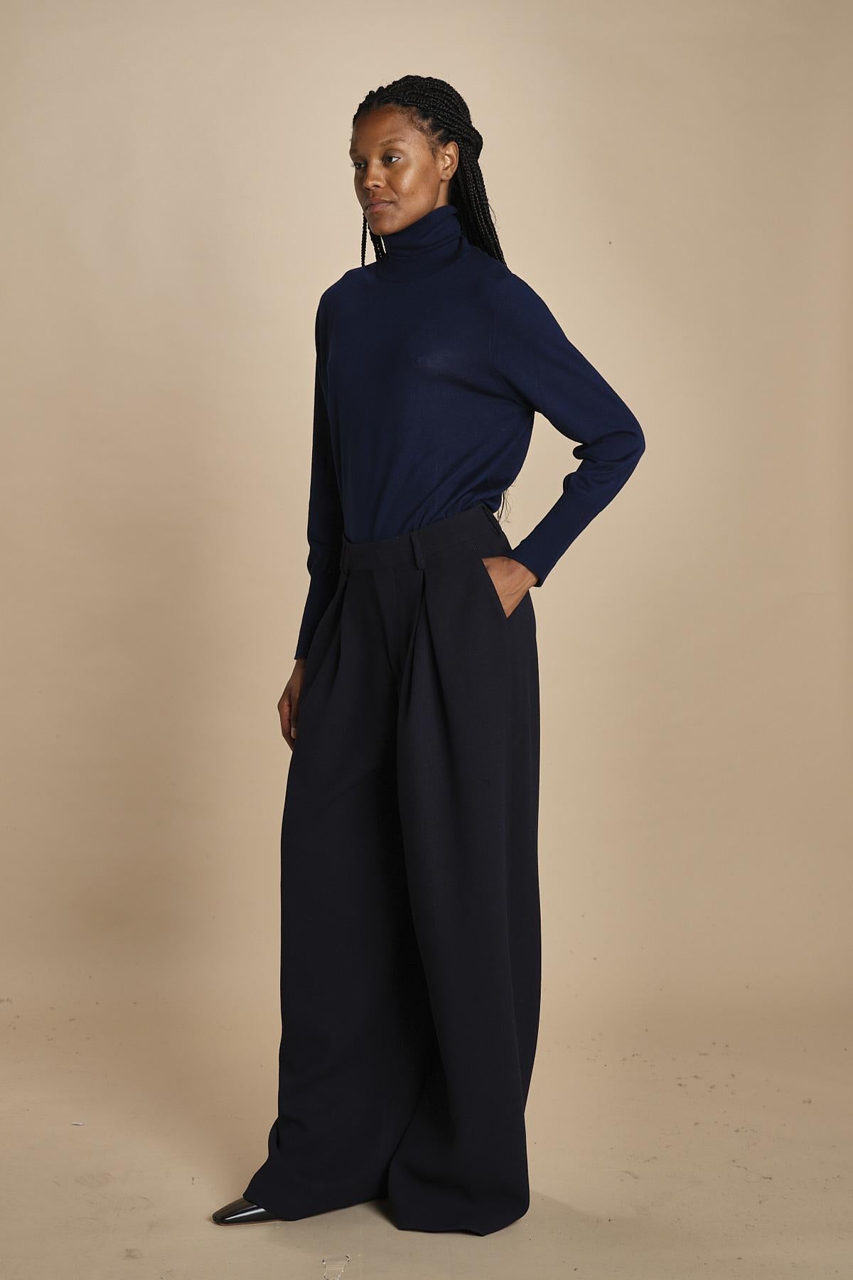 pantalone con pinces in lana NINA PLEAT CA1398 NAVY berwich 