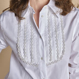 camicia con plastron di perline G023-0187-1101 BIANCO n21 