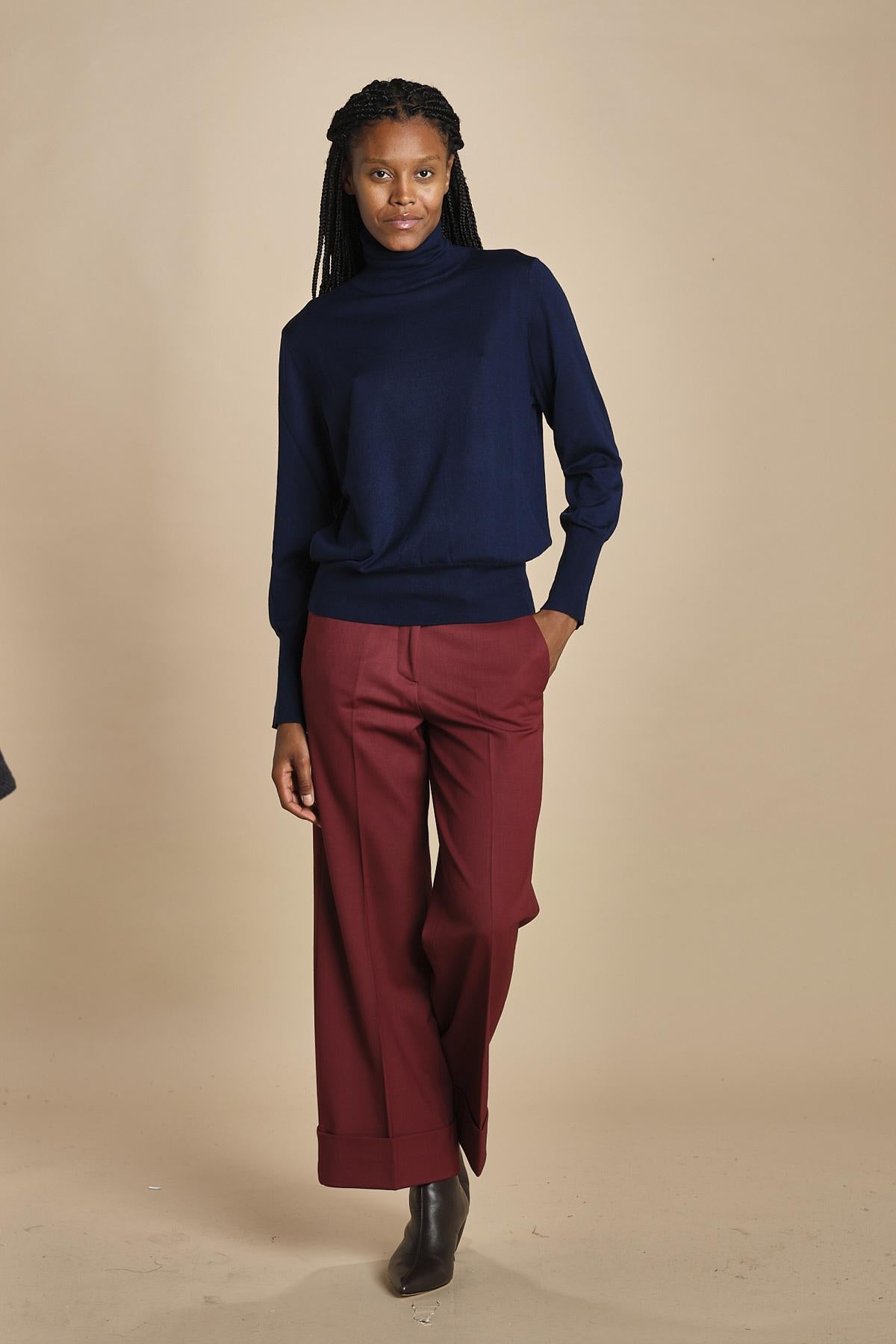 pantalone cropped con risvolto in gabardina MELODIA 652339 164 quelledue 
