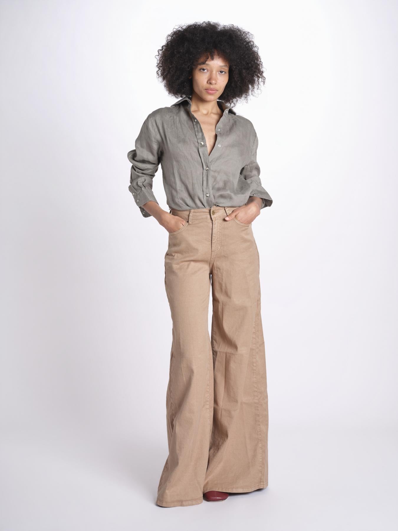 pantalone 4 tasche in misto lino SERENA XML01 183 NOCCIOLA ps don't forget me 