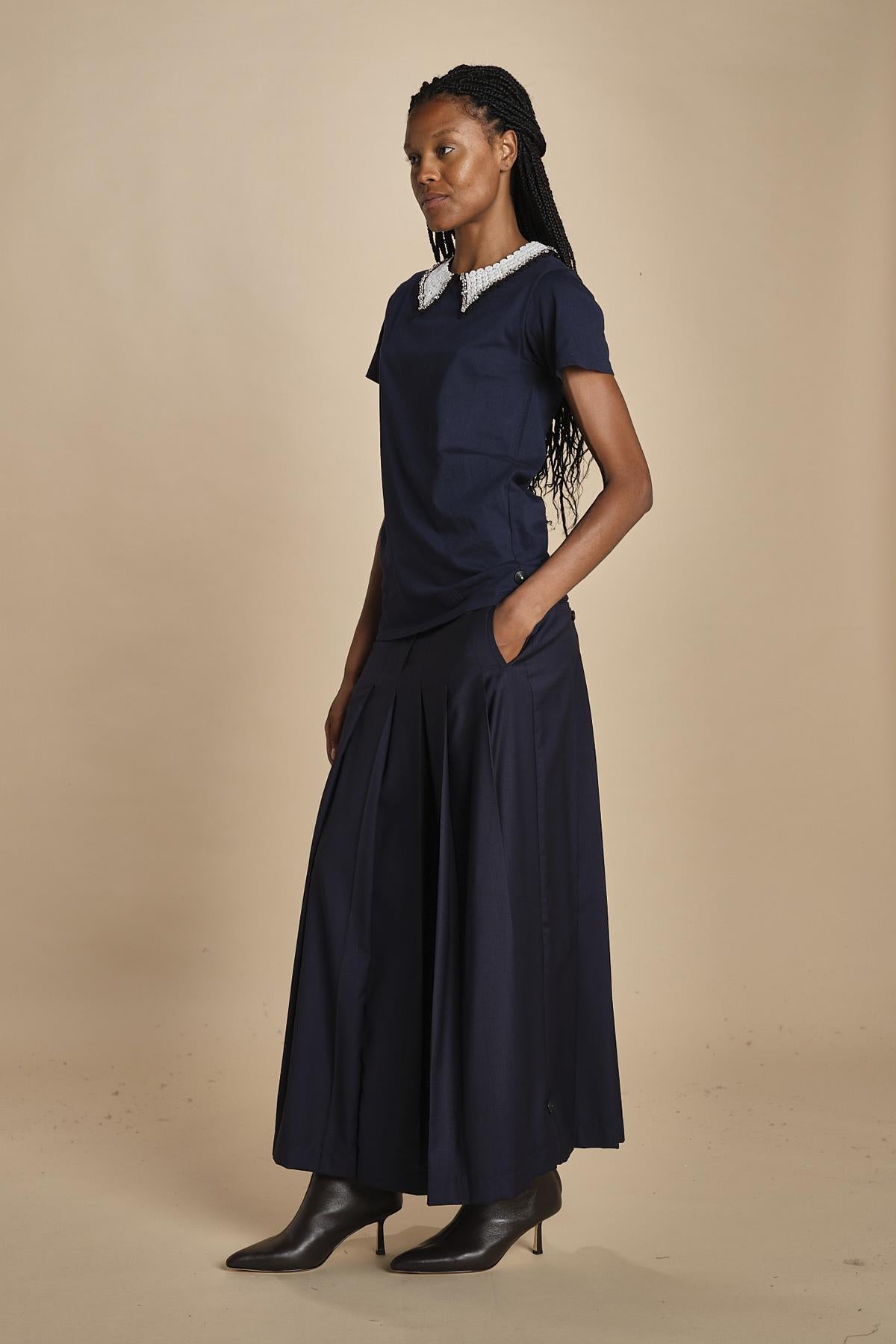 F0714 t-shirt con colletto ricamato F07141571101 BLU n21 