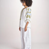 tunica ricamo fiori geometrici BE25308 WHITE LIGHT BLU benaras soleil 