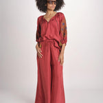camicia in seta con ricamo fiori BE25407 RUST KHAKI benaras soleil 