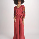 camicia in seta con ricamo fiori BE25407 RUST KHAKI benaras soleil 
