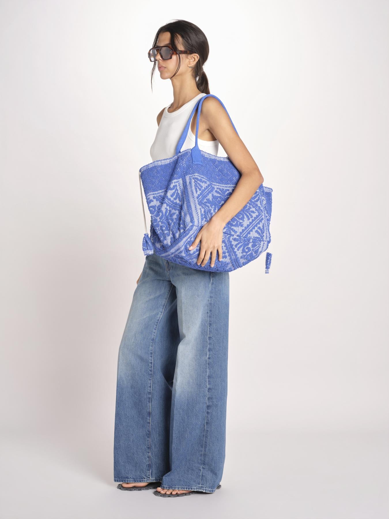 shopping quadrata dipinta a mano SHQM-26E18- B 12 BLUETTE le daf 