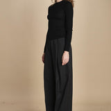 girocollo a costine manica luna in lana merino LAU30 E14035 NERO milaura 