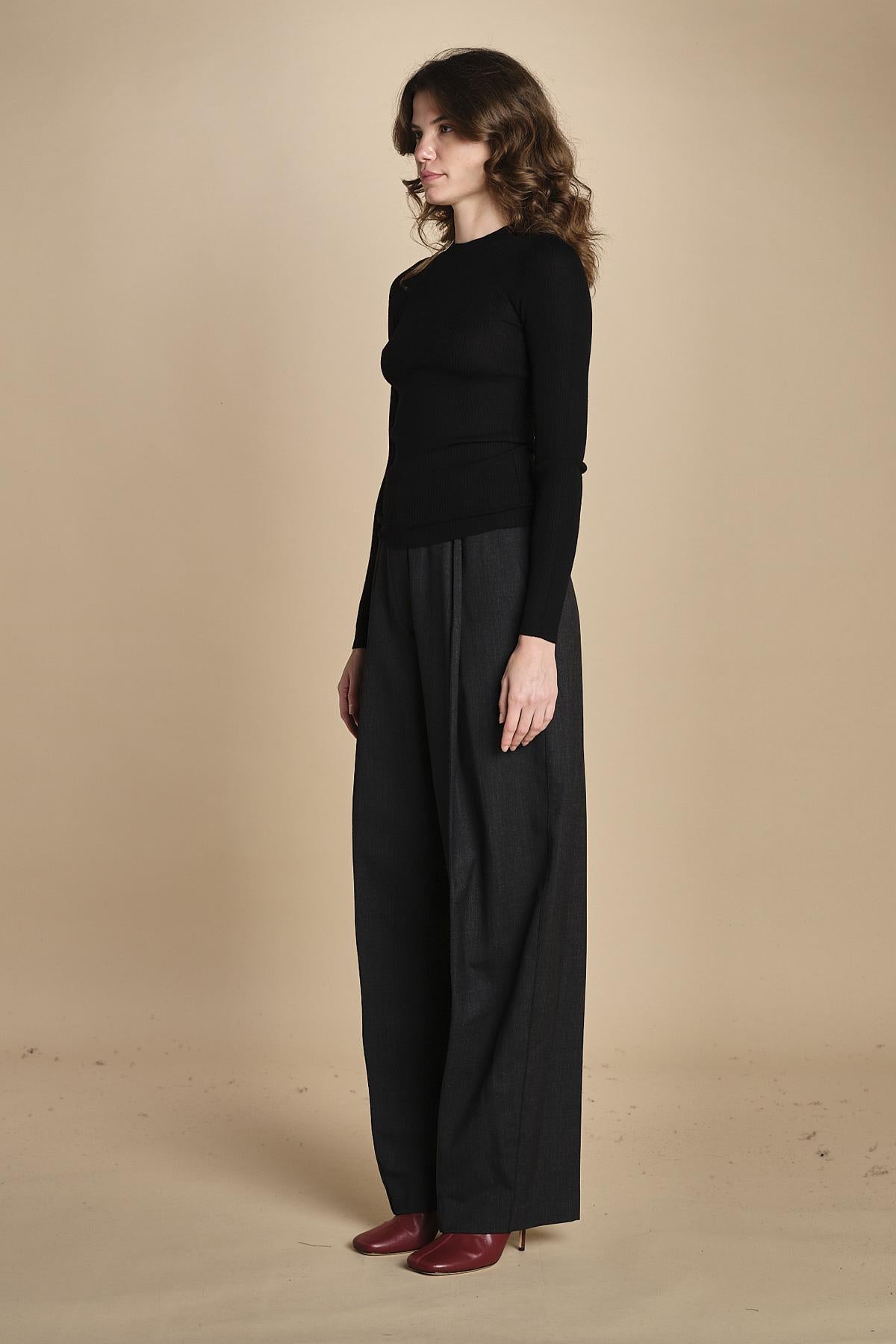 girocollo a costine manica luna in lana merino LAU30 E14035 NERO milaura 