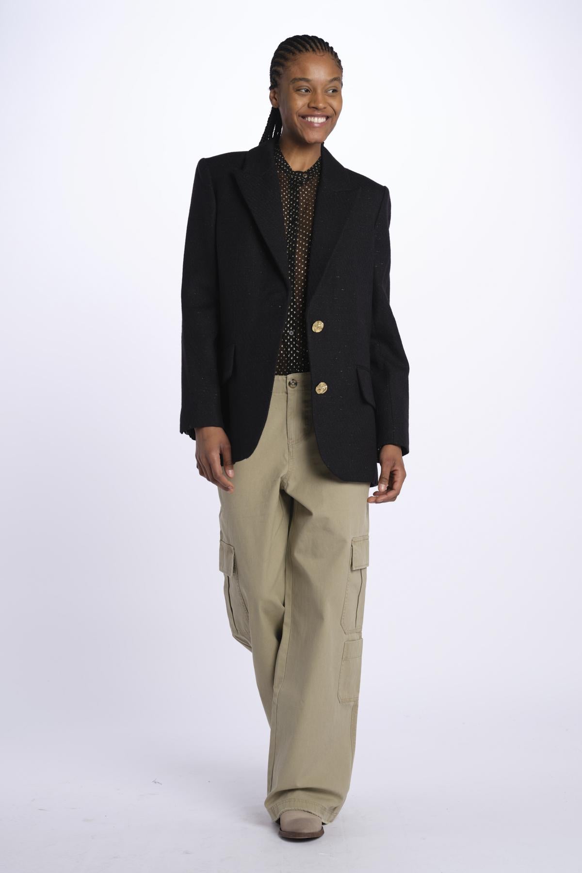 VICKA giacca in tweed lurex con bottoni oro WWBL00838 NERO zadig & voltaire 