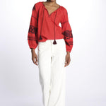 IBIZA camicia con ricami applicati BE24877A FIRE ORANGE BURGUNDY benaras soleil 