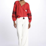 IBIZA camicia con ricami applicati BE24877A FIRE ORANGE BURGUNDY benaras soleil 