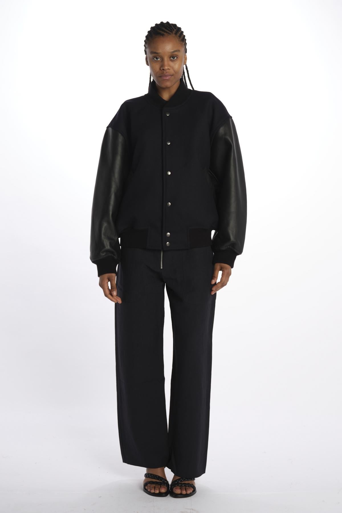 Bomber panno con maniche in pelle ALPH753 DARKESTNAVY studio nicholson 