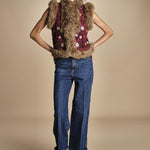 gilet ricamato con mongolia MAGYAR GILET BURGUNDY antik batik 