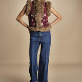 gilet ricamato con mongolia MAGYAR GILET BURGUNDY antik batik 