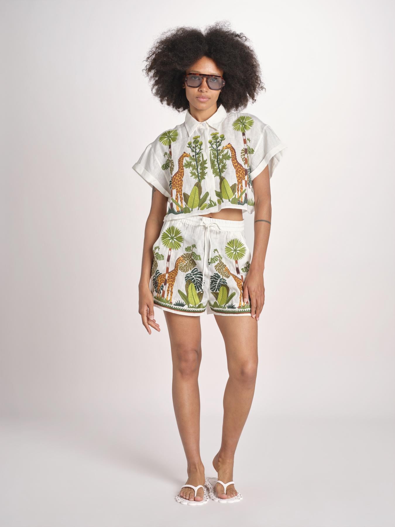 camicia cropped BE24867 WHITE MULTI benaras soleil 
