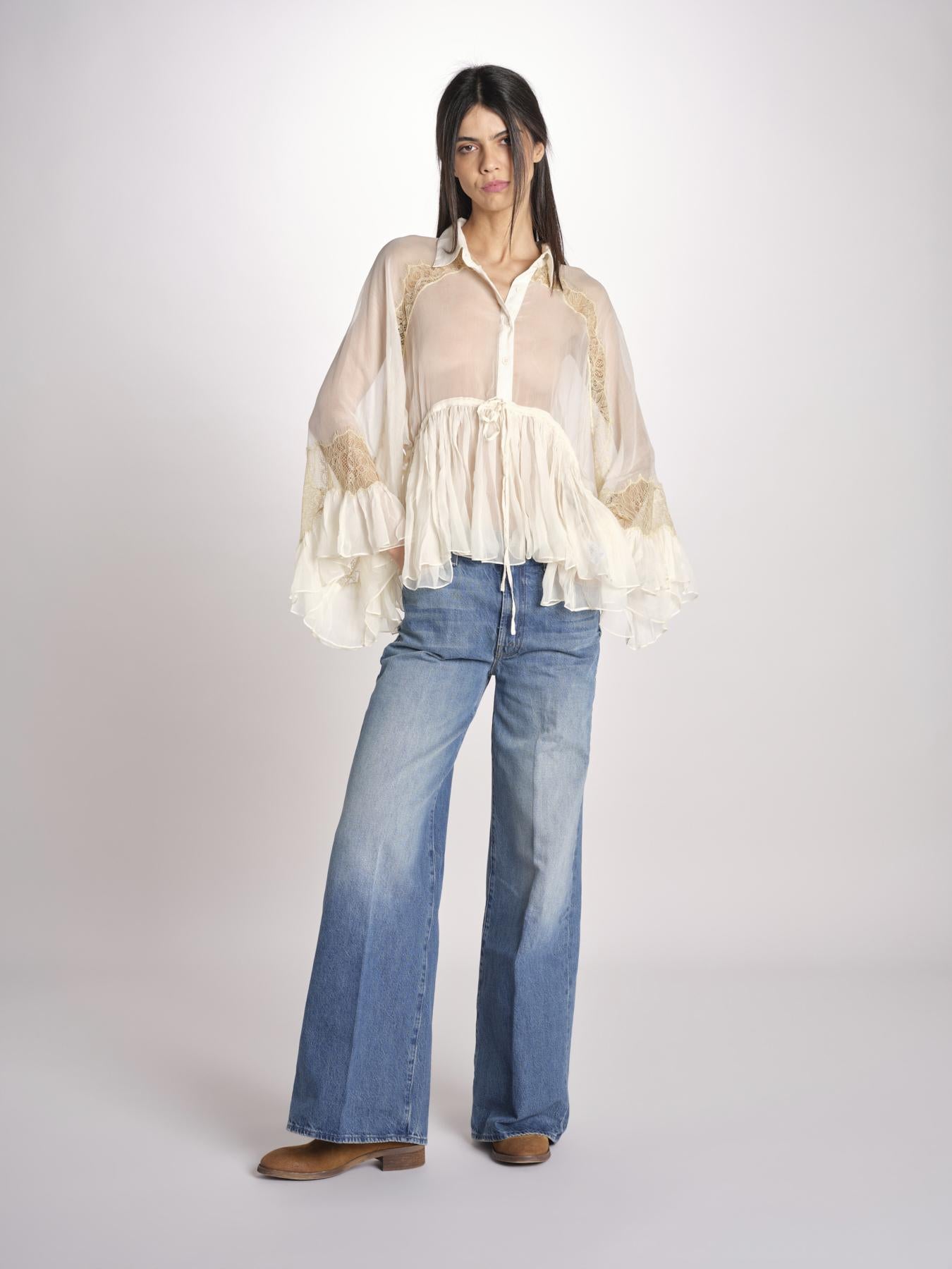 camicia over con pizzo DECCALA IVORY mes demoiselles 