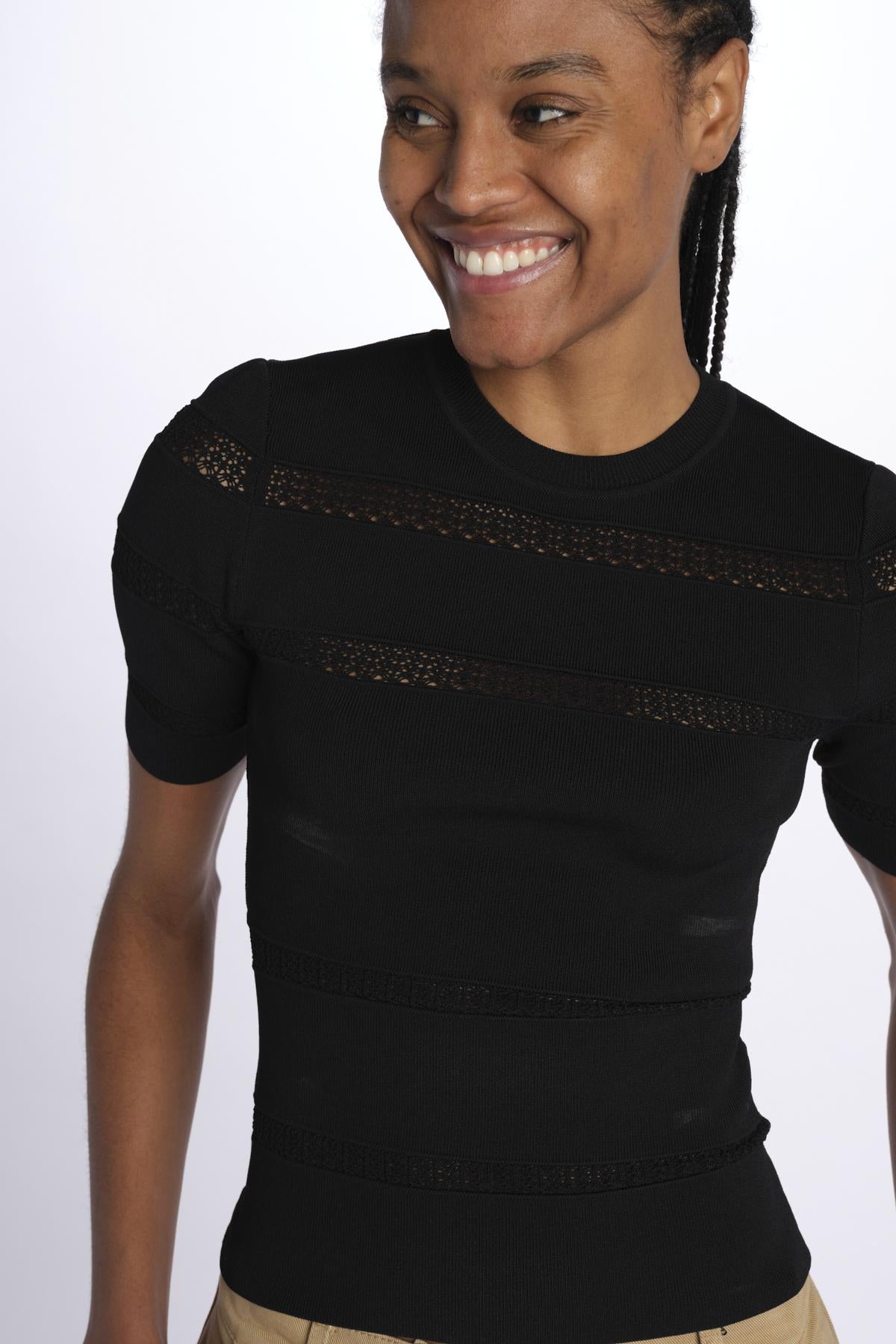 Maglia DEVON m/c inserto pizzo 019 BLACK sea ny 