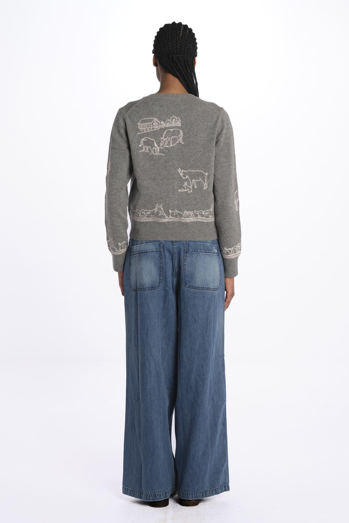 EDIN farm emb cardigan E047 GREY sea ny 