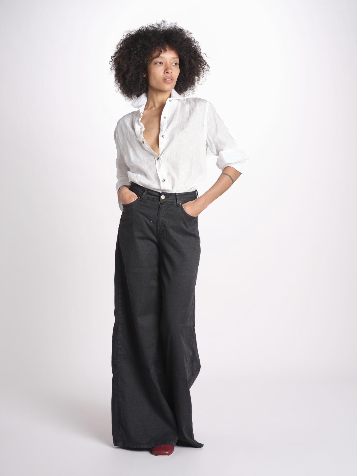pantalone 4 tasche in misto lino SERENA XML01 099 NERO ps don't forget me 
