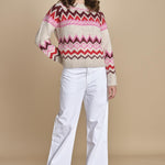 MAGIE maglia con greche BEND516 ECRU PINK hartford 
