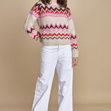 MAGIE maglia con greche BEND516 ECRU PINK hartford 