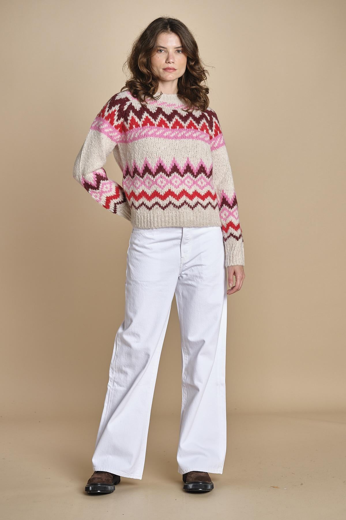 MAGIE maglia con greche BEND516 ECRU PINK hartford 