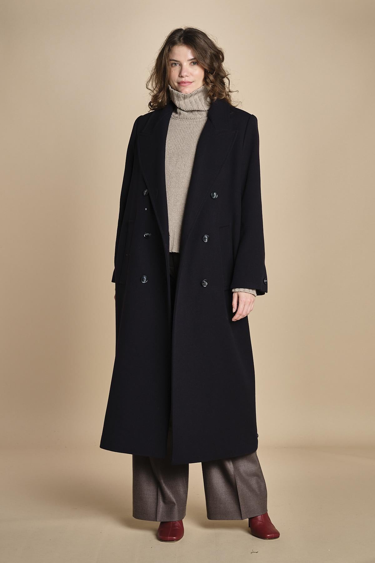 cappotto doppiopetto in panno CLAMENCE IO111135 BL900 ivy oak 