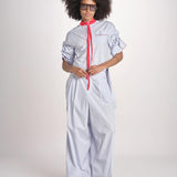 camicia maniche corte a righe con piping BERTA LIGHT BLUE STRIPES jejia 