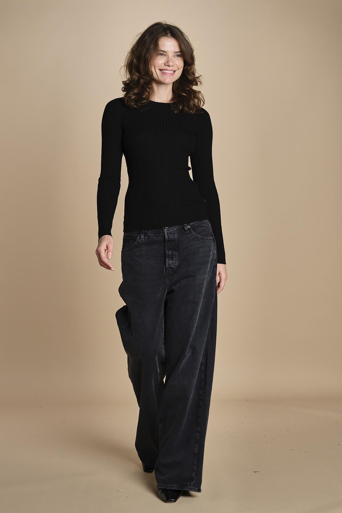 maglia girocollo a costine CAMB KNIT BLOUSE BLACK herskind 