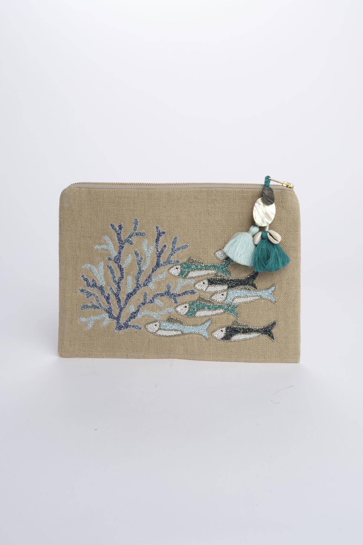 CORALLI PESCI pochette grande P0542 ROSSOMULTI benaras soleil 