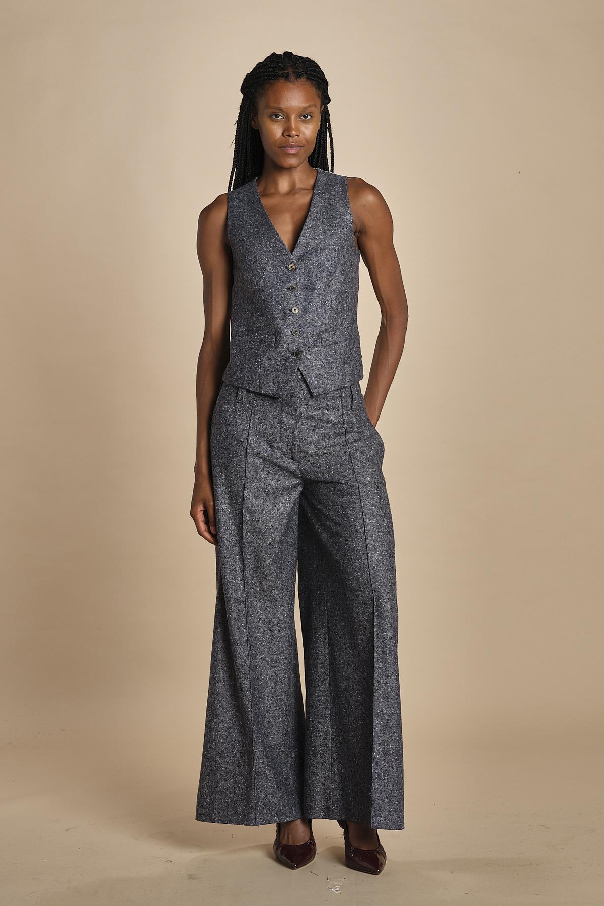 pantalone over con nervature in occhio di pernice ORIANA 540932 15 quelledue 