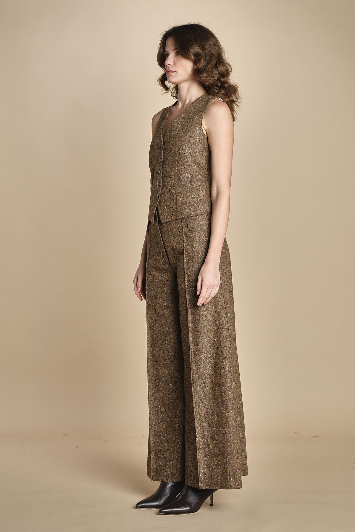 pantalone over con nervature in occhio di pernice ORIANA 540932 19 quelledue 